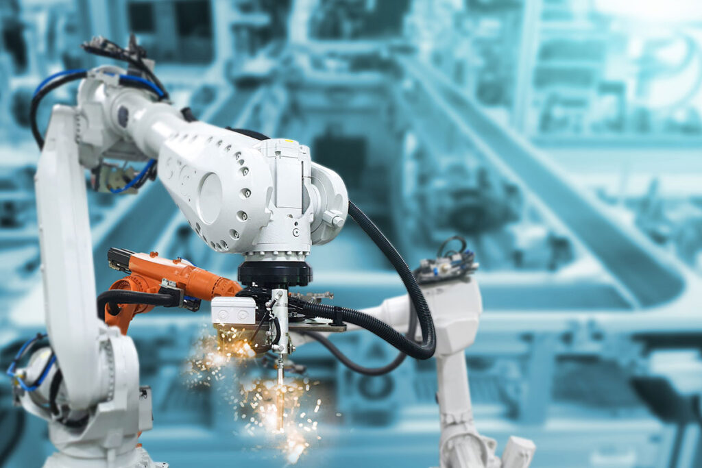 automation robot arm in factory warehouse